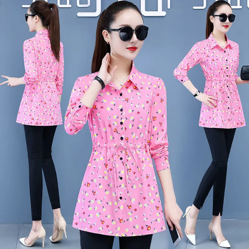 

Women 2022 Spring Summer Fashion Long Sleeve Print Shirts Female Slim Single Breasted Shirts Ladies Striped Casual Blouses U290