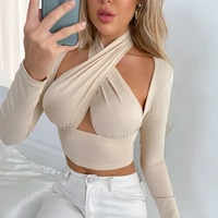 women strappy cross over front cut out halter neck sleeveless backless crop top bandage vest summer sexy hollow tops