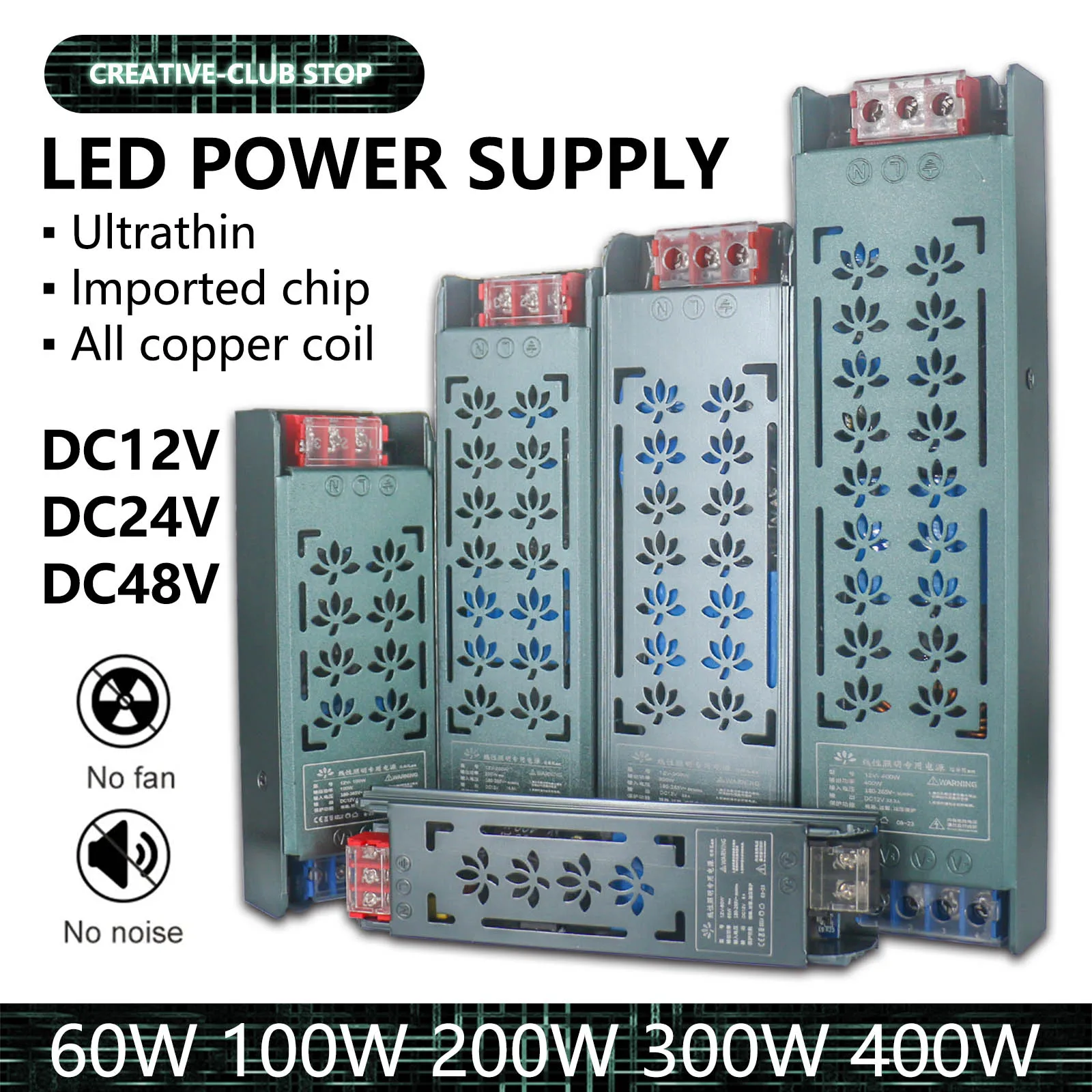 

DC 12V 24V 48V LED Power Supply AC180-240V Mute Lighting Transformers 60W 100W 200W 300W 400W LED Light Driver Power Adapter DIY