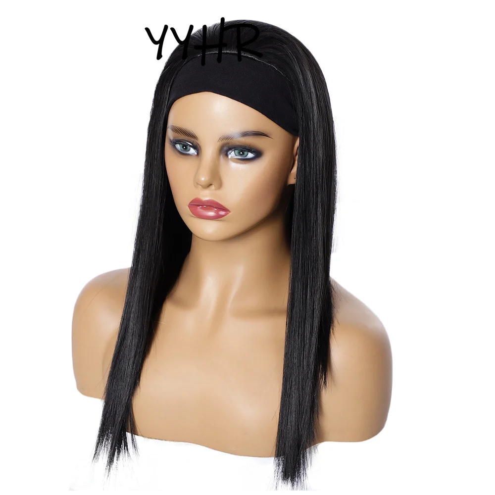 Синтетическая головная повязка длинный черный Боб прямой парик для африканских