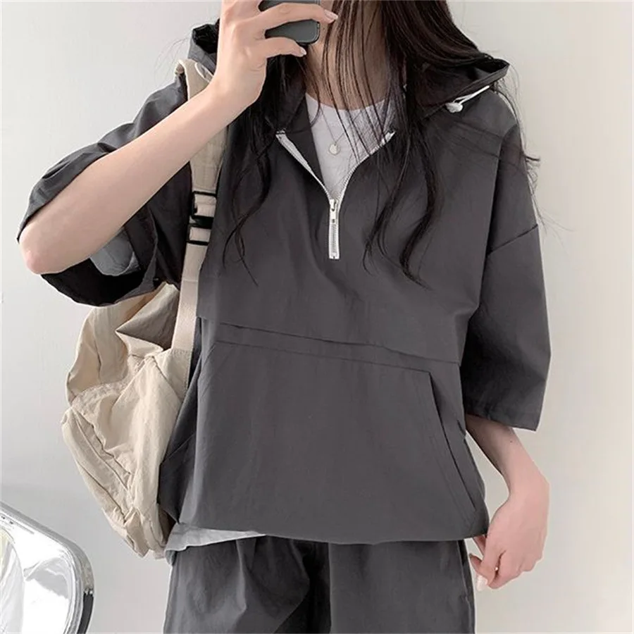 Hooded Sleepwear Korean Style Women Pajamas Shorts Sets Pijama Loungewear Summer Two Piece Set Zipper Night Wear Home Suit