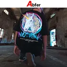 Abfer в стиле хип-хоп Для мужчин в ретростиле с верхом в виде т-образного рубашка Единорог аниме рисунок Свободные футболки летние топы эстетическое Харадзюку уличная белая футболка