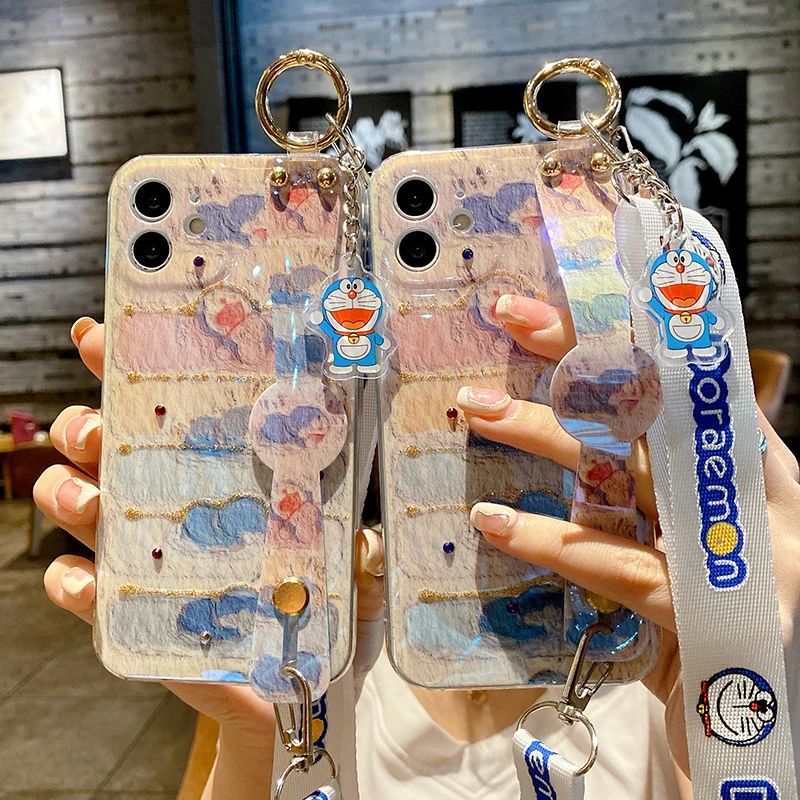 

Bandai Doraemon Neck Hand Lanyard Wrist Strap Phone Case for Huawei P30 P40 P50 Pro mate30 40 Pro Honor 50 60 nova7 8 SE Cover