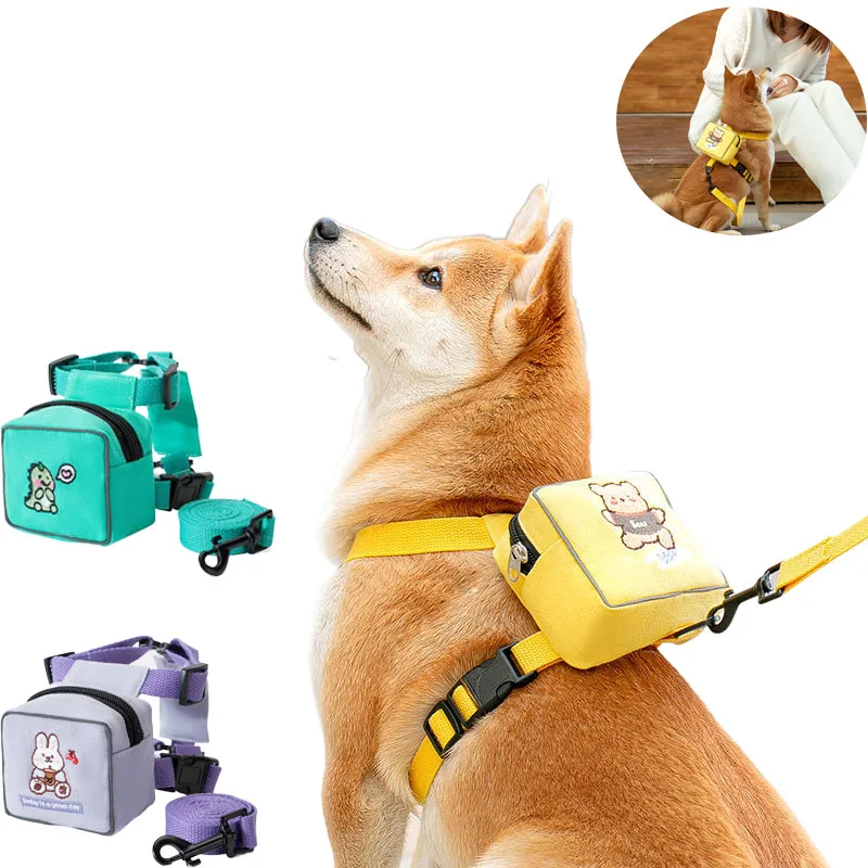 

Pet Dog Backpack Harness Bag Travel Pet Carrier Portable Teddy Puppy Cat School Bag With Vest style Traction Rope Pet Supplies