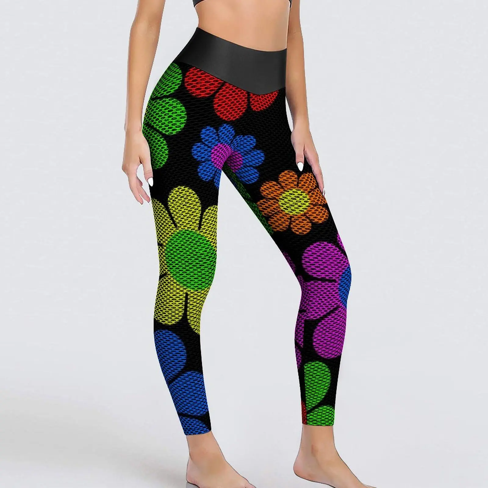 

Colorful Peace Print Leggings Sexy Hippy Flower Daisy High Waist Yoga Pants Breathable Stretch Leggins Female Gym Sports Tights