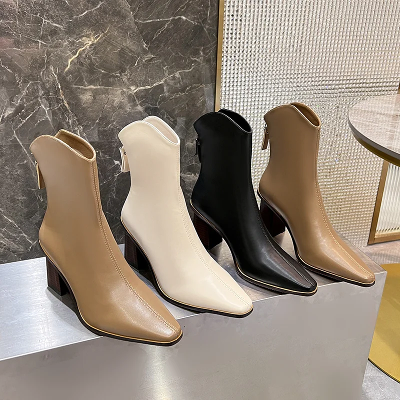 Fashion High Heel Short Boots Women Autumn and Winter Pointed Toe Women's Boots 2022 New Chesil Boots Women High Heels Zapatos