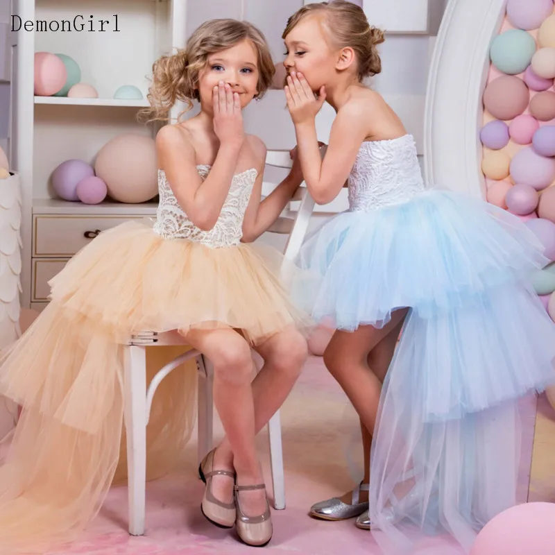 

Cute Flower Girl Dress Sleeveless Fluffy Tulle Lace Top Princess Party Birthday Dress First Communion Kid Size 1-14Y