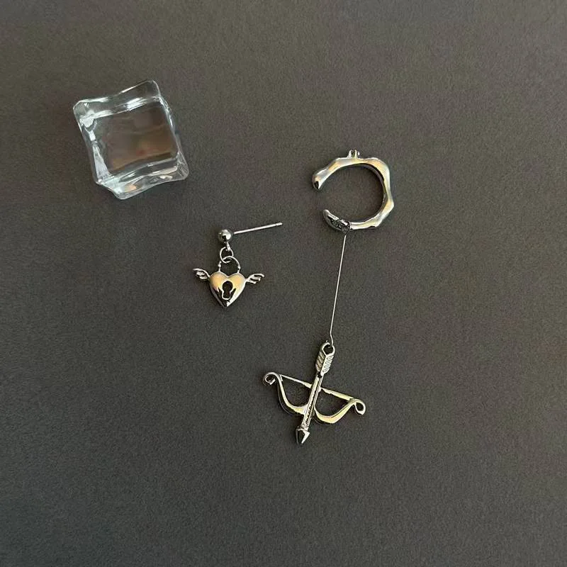 

Coconal Trendy Creative Bow And Arrow Hoop Earrings Heart Wing Asymmetric Ear Studs for Women Pendant Long Earring Jewelry Gift