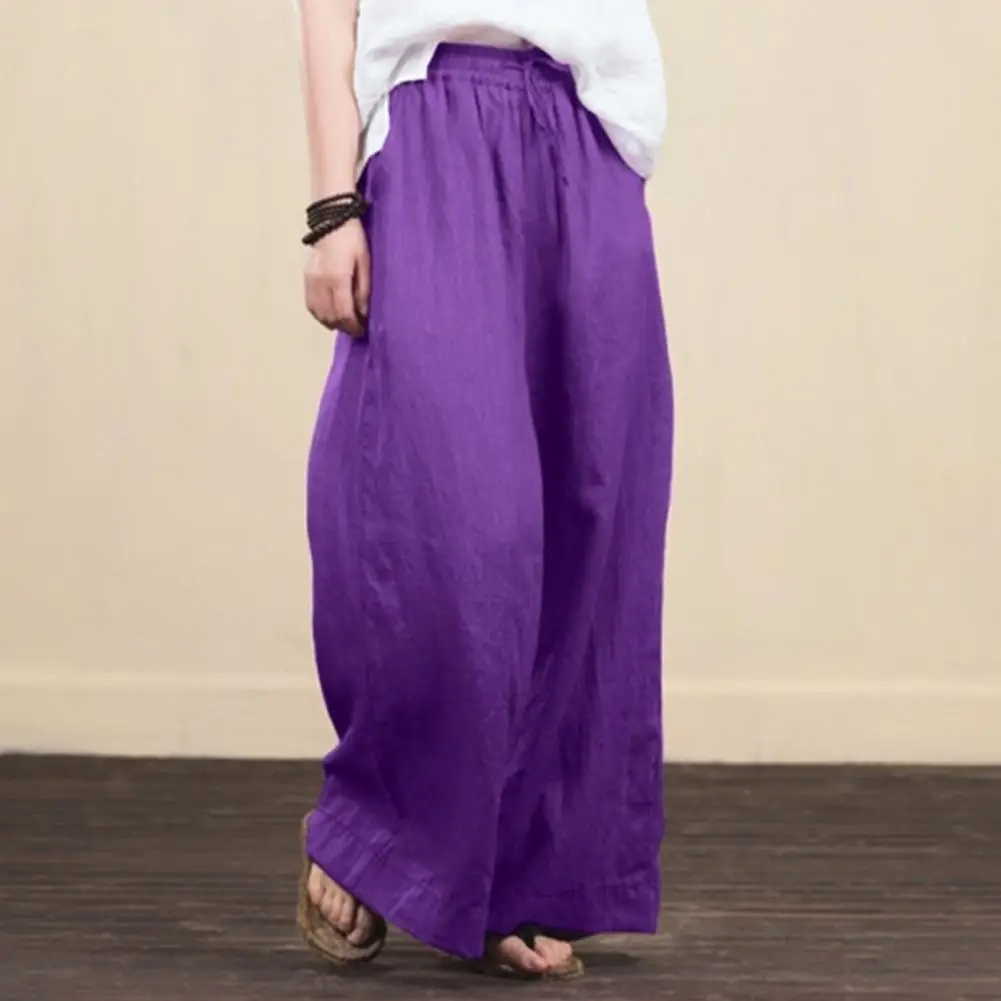 

Solid Color Cotton Linen Pants Women Wide Leg Long Trousers Elastic Waist Wide Leg Pants for Women Loose Trousers