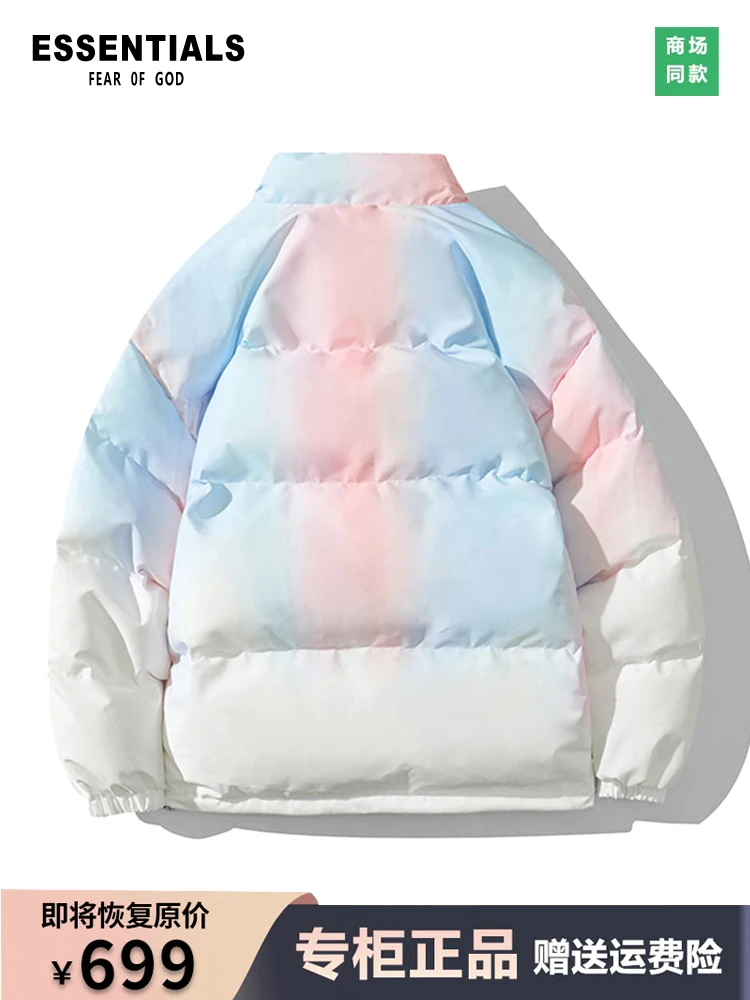 Fog Fashion Brand Essentials Gradient Color Stand Collar Down jacket Men and Women Same Sle Autumn Winter Loose Couple ...