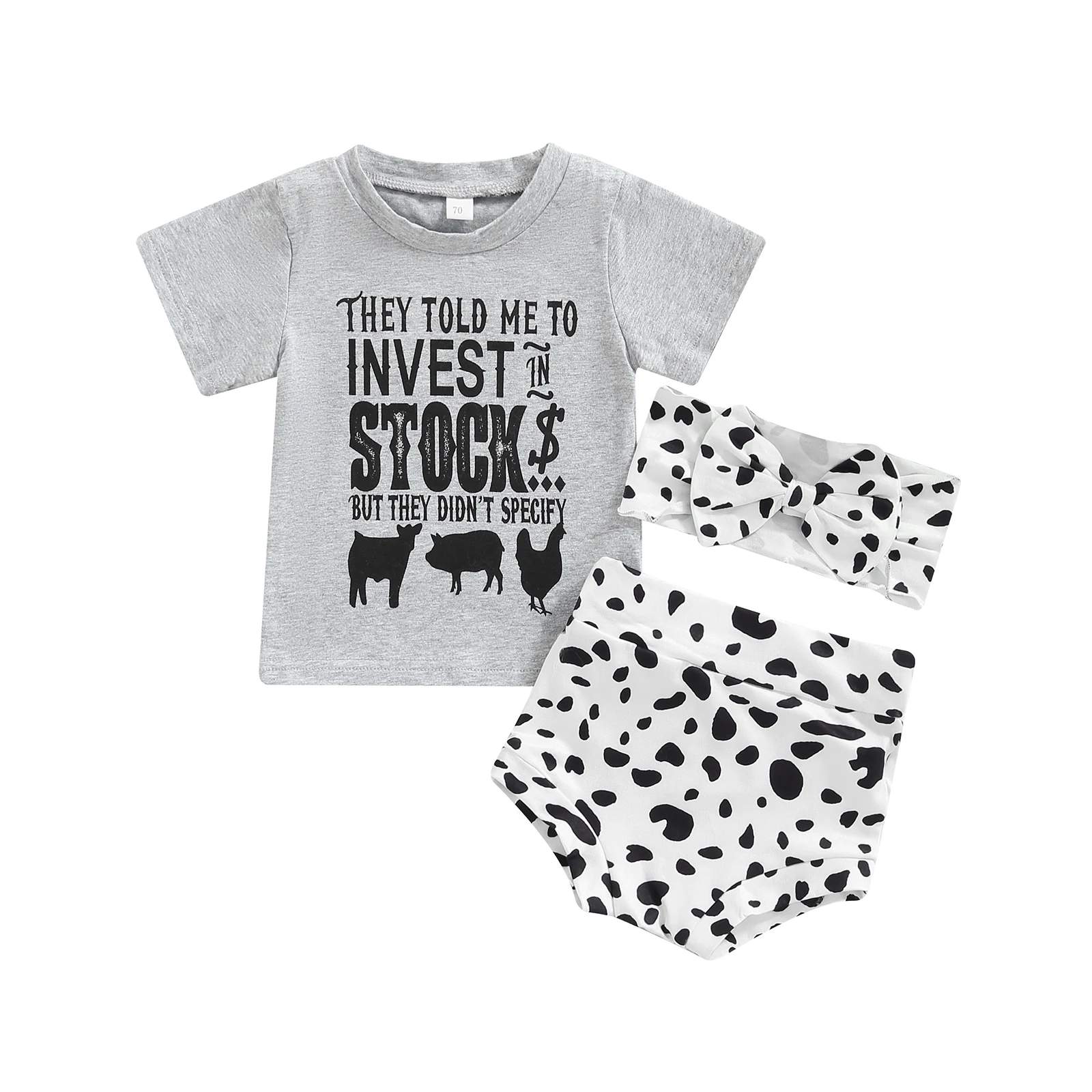 

Комплект летней одежды Lioraitiin для новорожденных девочек 0-24 мес., 3 предмета, рубашка с коротким рукавом и принтом животных, шорты, повязка на г...