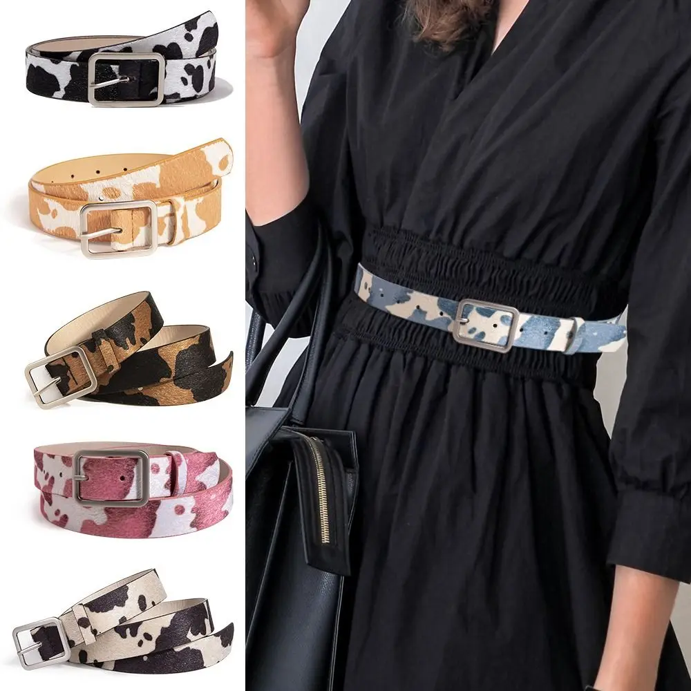 

Luxury Design Waist Decoration Cow Pattern Leather Belt Thin Waist Strap Pin Buckle Waistband Trouser Dress Belts