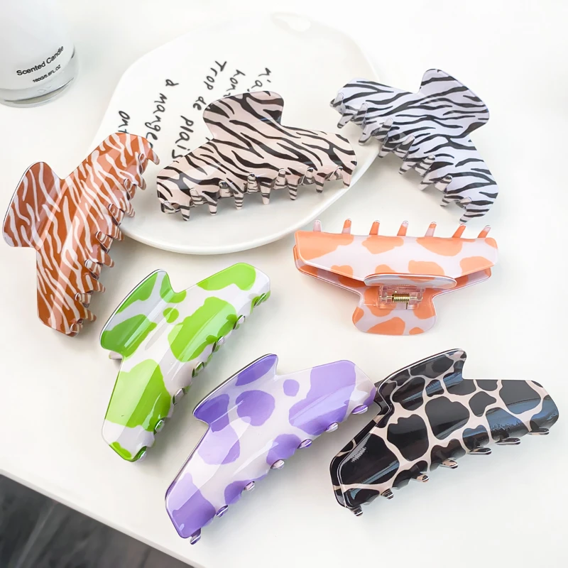 

French Retro Large Crab Hair Clip Zebra Stripes Colorful Claw Clip Korea Style Popular Hair Catch Accessories for Women
