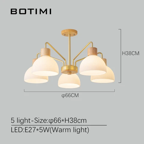 BOTIMI деревянный люстра светильник со стеклянными абажурами для гостиной дерево 3 светильник s Обеденный светильник 5 лампа Hanglamp светодиодный в комплекте
