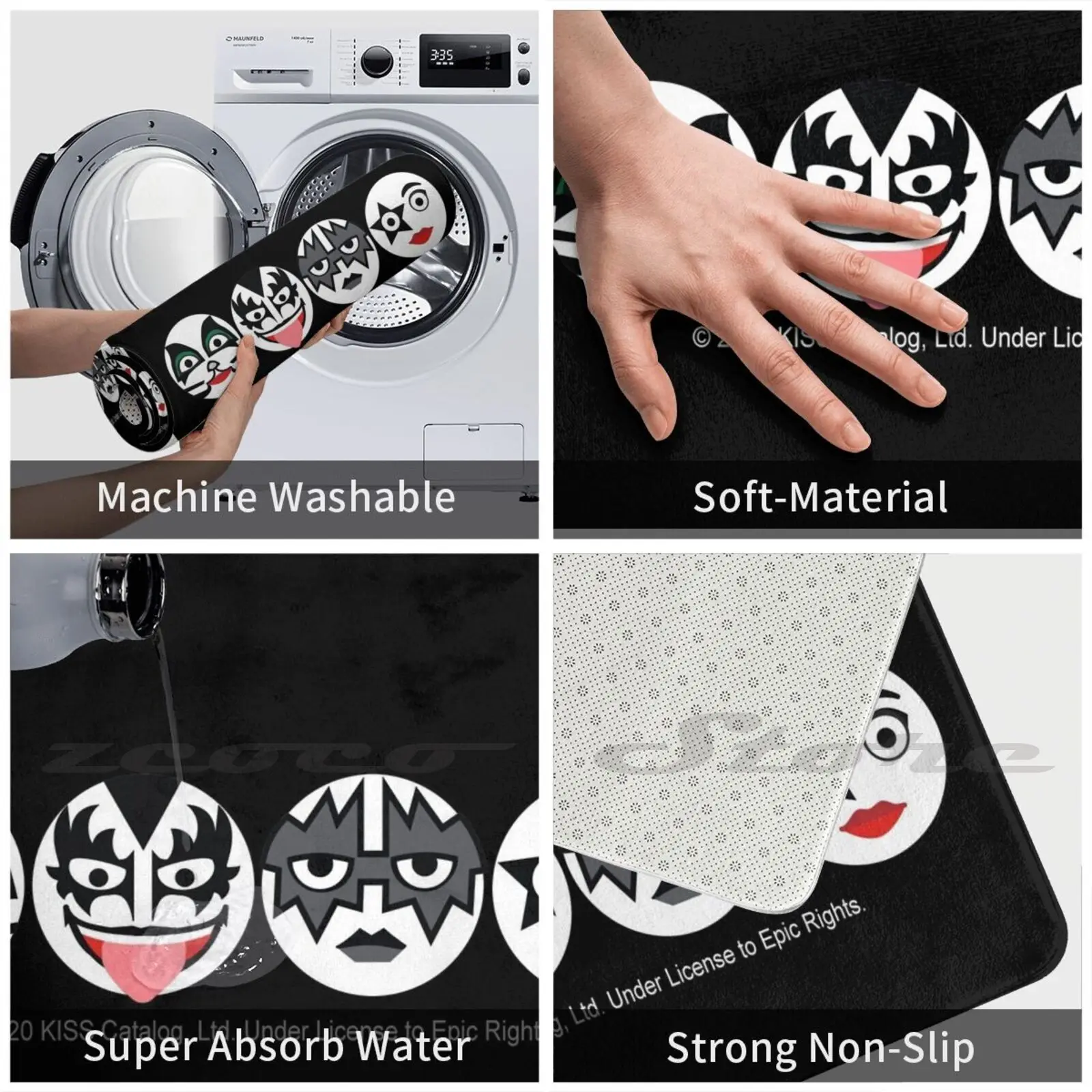 Kiss The Band Carpet Water Absorb Non-Slip Door Mat Fan Art Music And Roll Demon Spaceman |