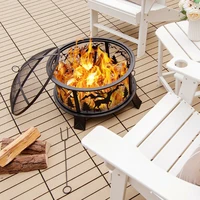 26 Inches Outdoor Fire Pit with Spark Screen and Poker Outdoor Wood Burning Fire Pit Stove Garden Patio Wood Log Stove