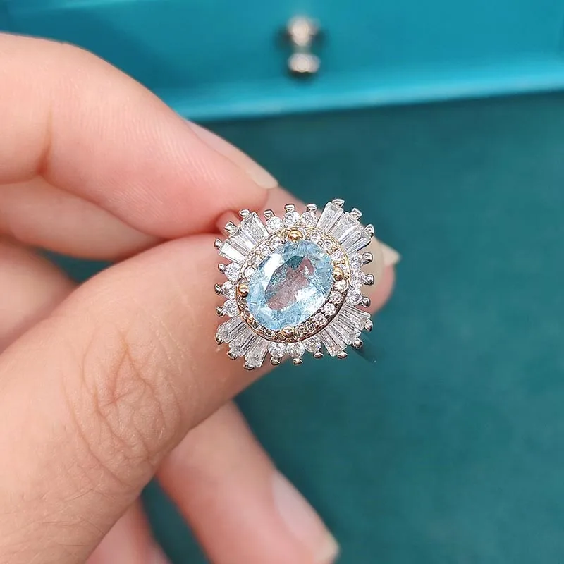 Женское Открытое кольцо с голубым топазом DIWENFU, серебро 925 пробы, ювелирные изделия 925 пробы, кольца с сапфировым стеклом