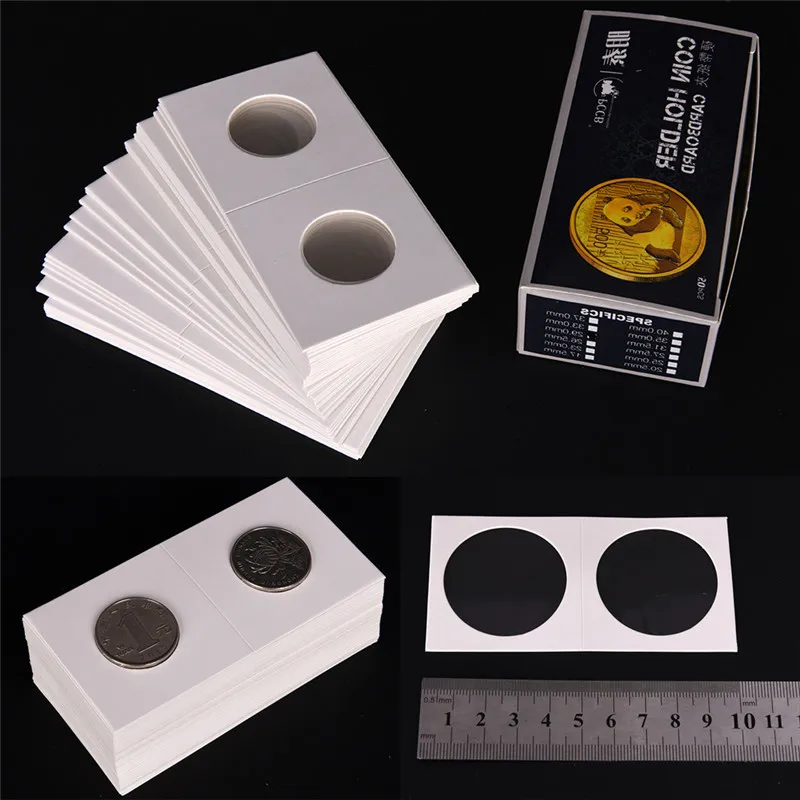 

50Pcs New White Cardboard 2x2 Mylar Coin Holders with Storage Box Holder