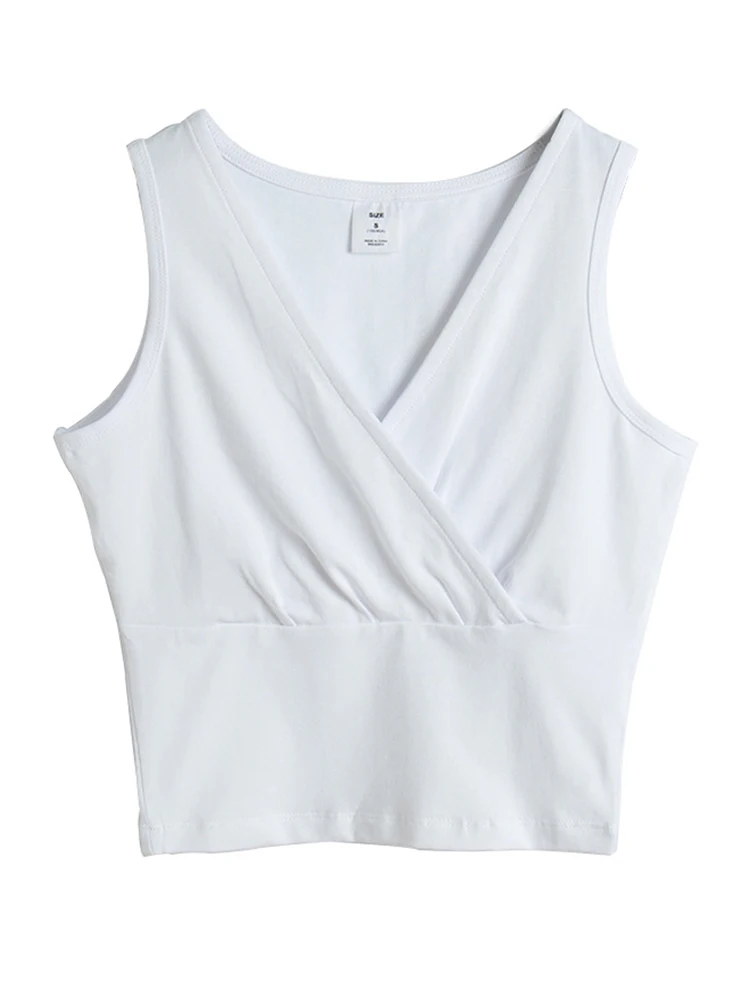 

SVOKOR Women Short Vest Summer Crop Tops Korean Style Sexy V Solid Neck Sling Sleeveless Bottoming Shirt