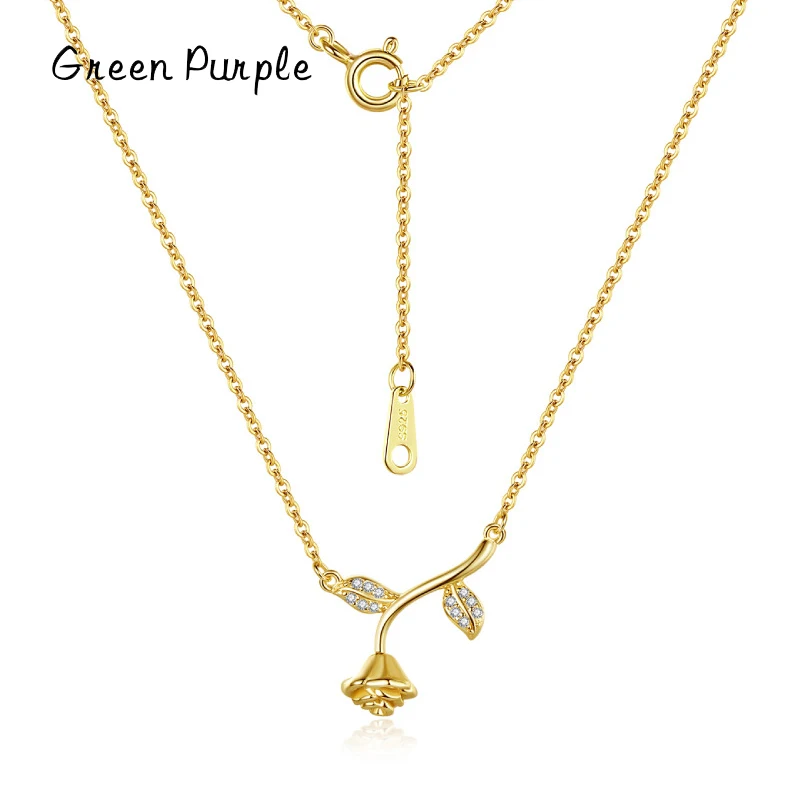 

14k Gold Necklace Romantic Rose Pendant s925 Sterling Silver Trend Clavicle Pendant Necklace for Women Valentine's Day Jewelry