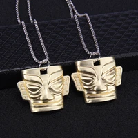 chinese style sanxingdui mask pendant antique trend praying for blessing priest jewelry mens stainless steel sweater necklace