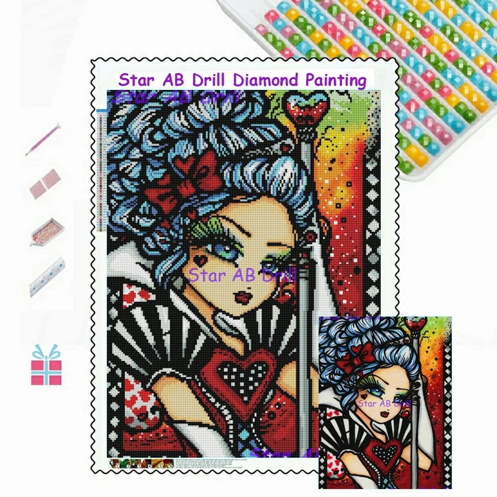 

Queen Of Hearts AB Diamond Painting New 2023 Fantasy Cute Girl Love Art 5D DIY Full Drill Mosaic Cross Stitch Kit Home Decor