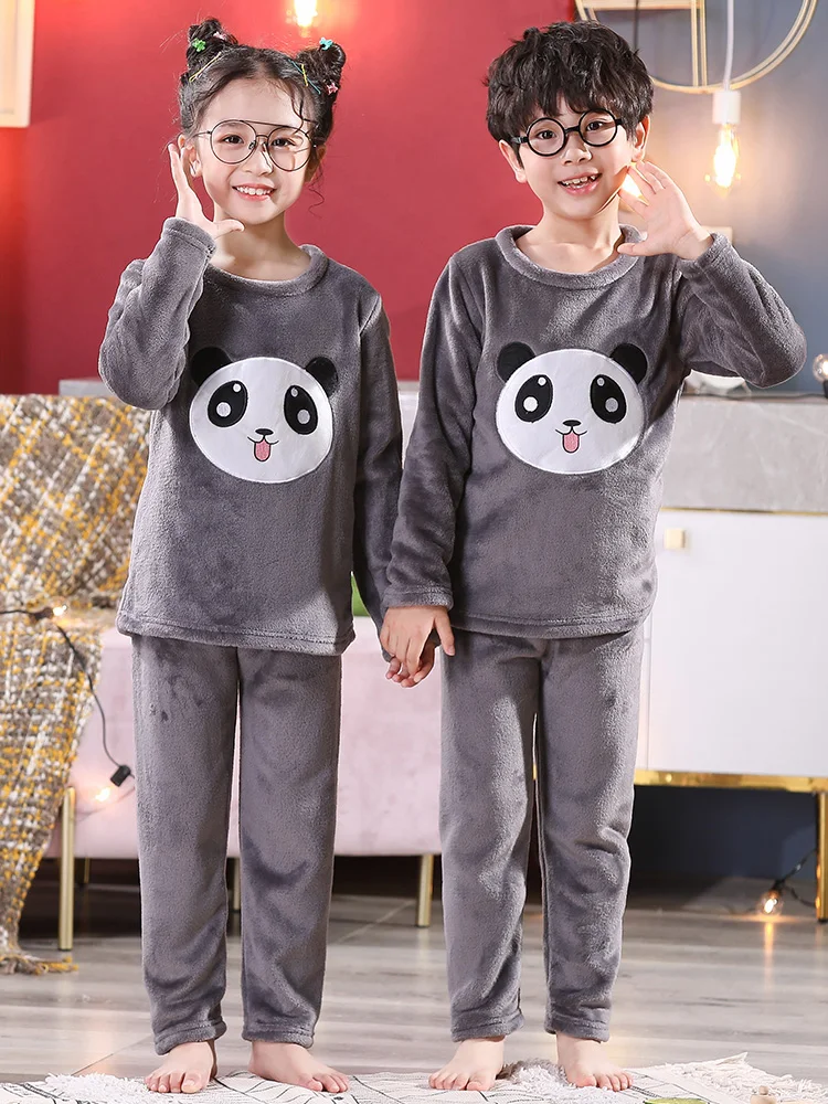 Children's Flannel Pajamas Boys' Autumn and Winter Pullover Thin Coral Fleece Homewear Set