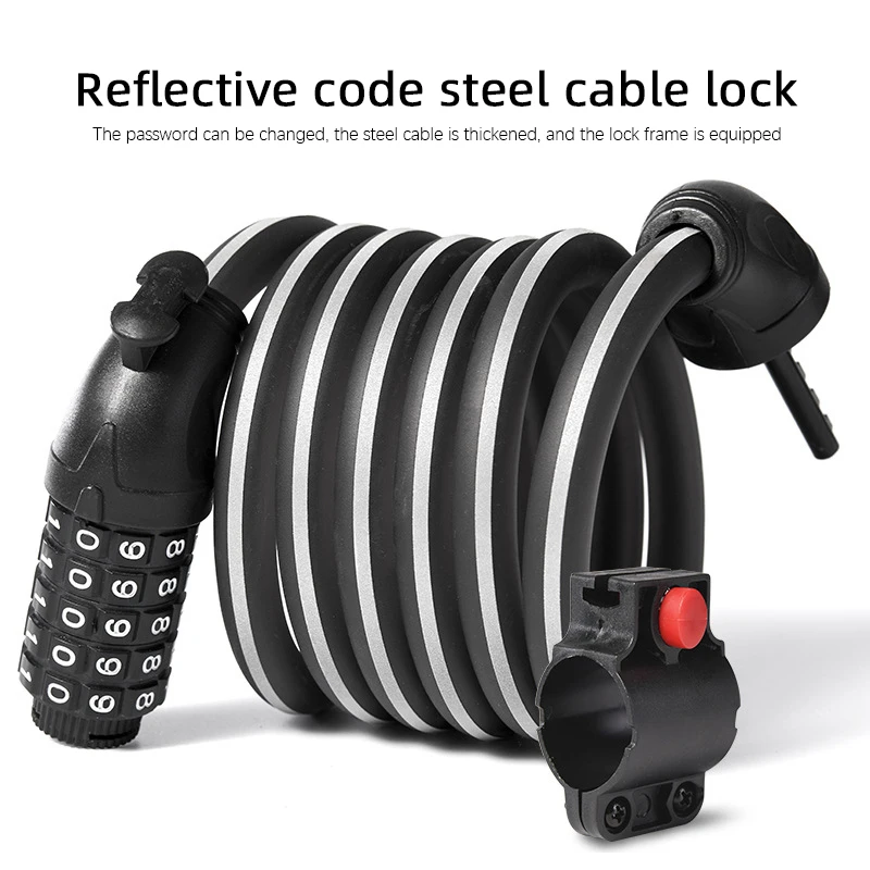 

Reflective Bicycle Lock Five-digit Code Locks Mountain Bike Road Bike Wire Steel Cable Lock Anti-theft Ring Bicycle Accessories