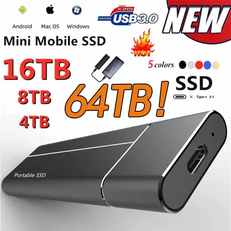 

Original High-speed Portable SSD 2TB 1TB 64TB External Hard Drive Mass Storage USB 3.0 Interface for Laptops Computer Notebook