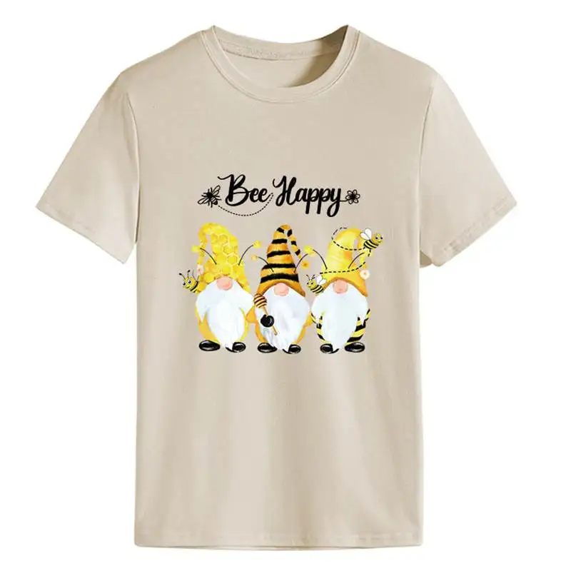 

New summer women's Beehappy letter bee print retro casual round collar fashion short sleeve women's T-shirt
