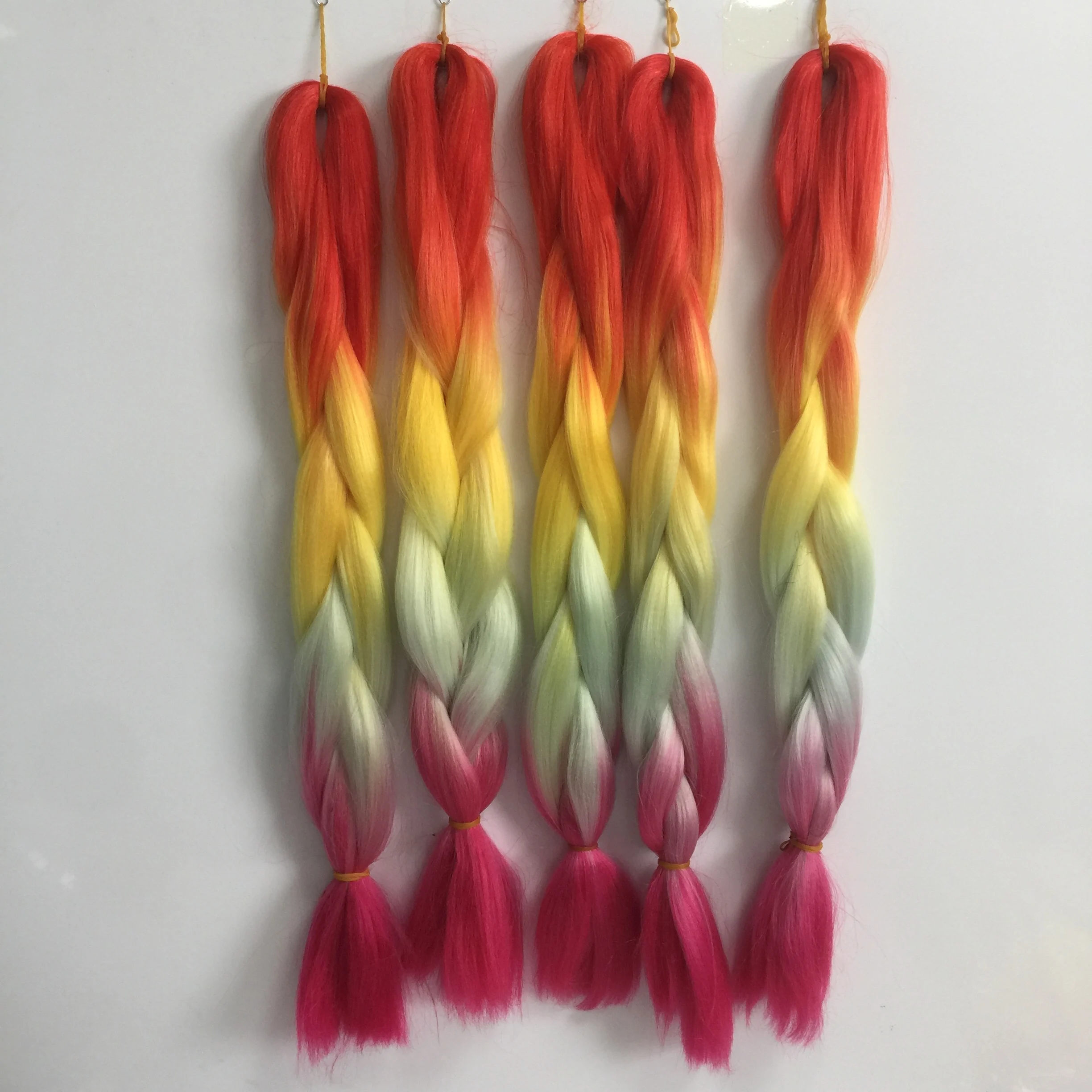 Red-yellow-light Green-rose Jumbo Braids Synthetic Hair Extensions For Black Woman