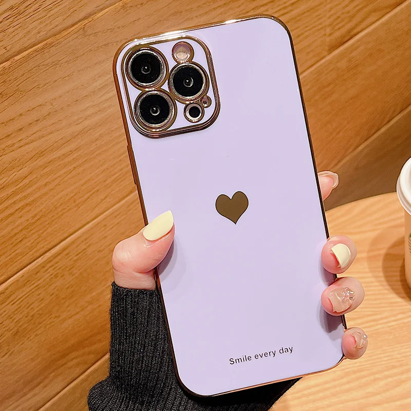

Cute Love Heart Phone Case For iPhone 14 13 11 12 Pro Max X XS XR 7 8 Plus SE3 2020 Luxury 6D Electroplating Soft Silicone Cover