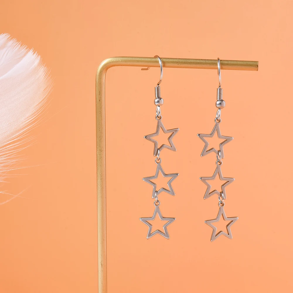 Новые серьги-подвески с тремя пентаграммами и французским крючком яркие живые