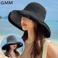 double sided plaid foldable bucket hat summer women wide brim sun hats ladys cloth sunscreen cap anti uv beach panama bonnet