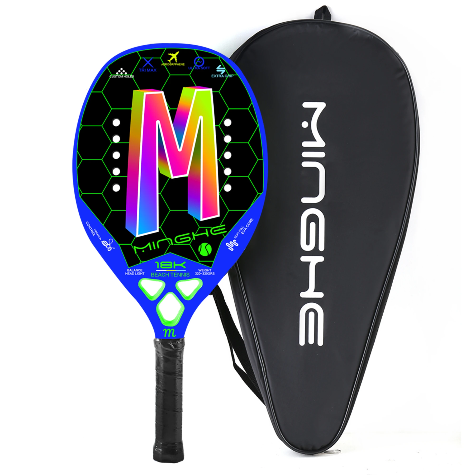 MINGHE 18K carbon fiber beach racket colorful bronzing high-end racket adopts colorful bronzing high-end technology