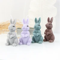 3d standing rabbit candle silicone mold diy aromatherapy soap plaster mould simulation rabbit mold easter home decor