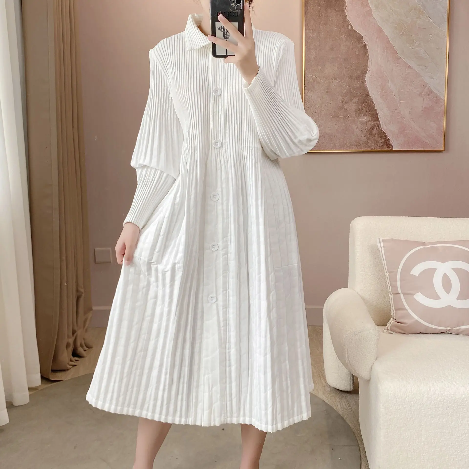 Pleated 2023 Autumn/Winter New Cotton Coat Mid length Trench Collar  winter  winter clothes women  coat