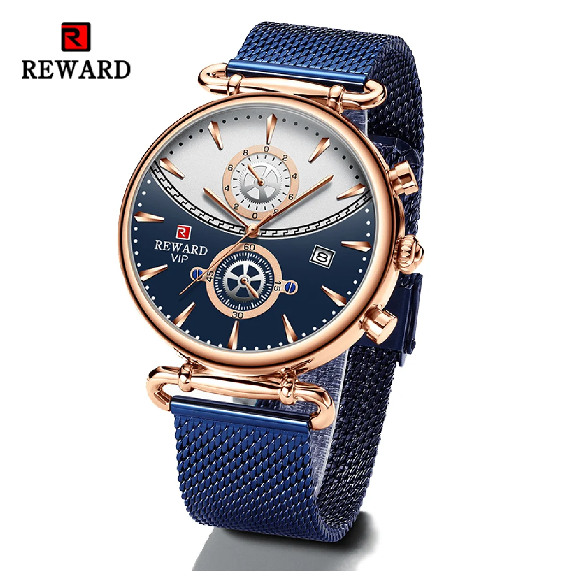 

REWARD Couple Watch New Waterproof Men Quartz Wristwatch Luxury Chronograph Calendar Timepiece Stainless Steel Strap Wrist Watch