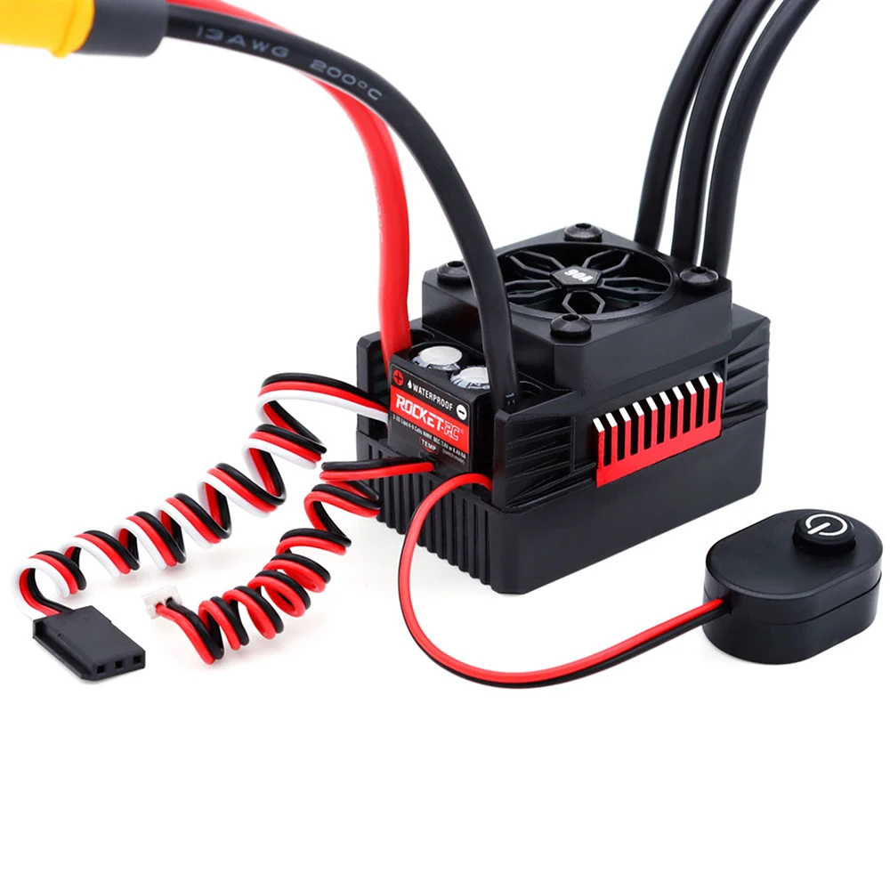 Фото Rocket V2 Supersonic 90A ESC водонепроницаемый бесщеточный сенсорный контроллер с 7,4 В/8,4 в 6A BEC для двигателя 3650 1:10 радиоуправляемые автомобильные запчасти №4