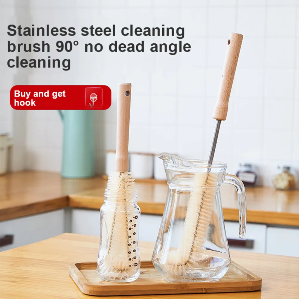 

Kitchen Cleaning Tools Glass Drink Bottles Scrubber Cleaning Brush Wooden Long Handle Bottle Cleaning Brush Household Cup Brush