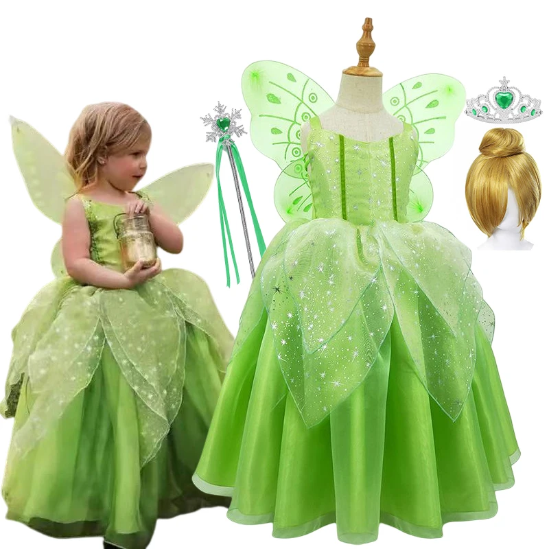 Green Tinkerbell Fancy Dress Fairy Princess Cosplay Carnival