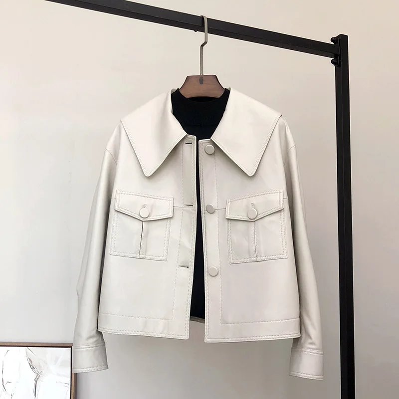 

Real Sheepskin Leather Coat Women Clothing Spring Autumn Genuine Leather Jackets for Women Short Tops Casaco Feminino Zm1142