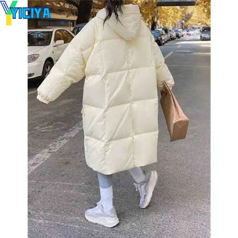 YICIYA Parkas Winter Coat Women Fall 2023 Fashion Oversized Solid Long Jacket With Hoodies Loose Coats Elegant Ladies Outerwear