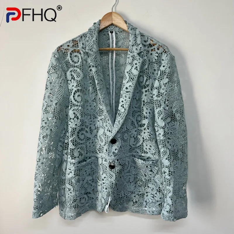 

PFHQ Summer Men's Heavy Industry Embroidery Comfortable Tops Hollow Out Handsome Y2K Niche Design Perspective Sport Coat 12Z1473