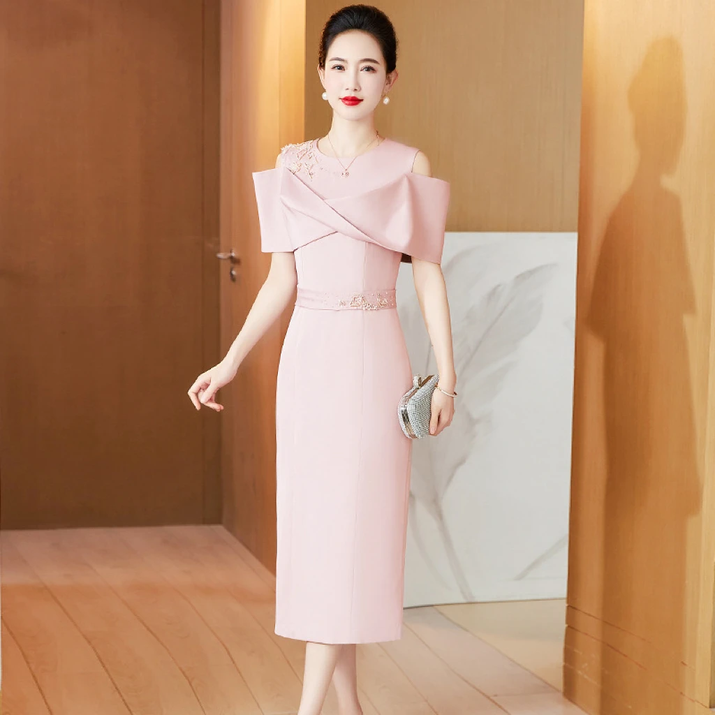 

Новинка 2023 изящные и изысканные розовые платья для матери невесты с V-образным вырезом женские платья с коротким рукавом для свадебной вечеринки