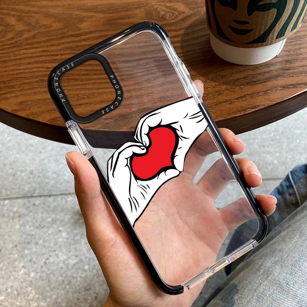 

Hand Love Heart Phone Case for iPhone 14ProMax 13Pro 12ProMax Transparent Soft Cover for iPhone 14 14Plus 11 Pro Max Capinha