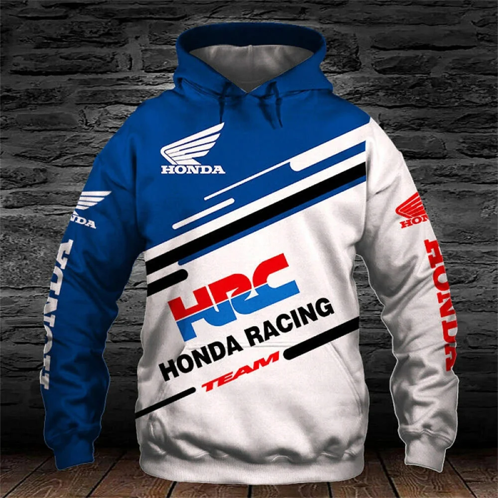 2023 New Honda Motor Racing Logo Men's Hoodie Sweatshirt 3D Digital Printing Zipper Casual Oversized Hooded Pullover Dress