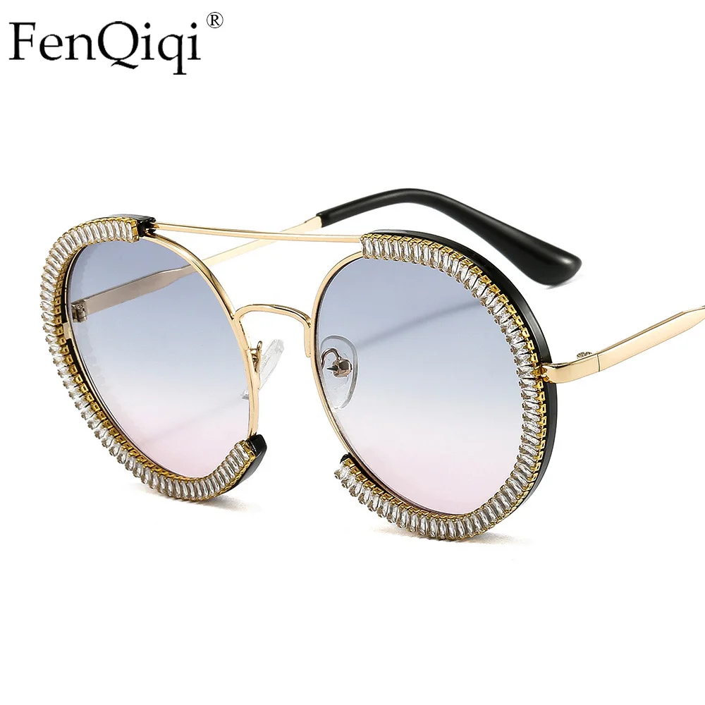 

New Stylish Blingbling Crystal Zircon Round Sun Glasses Women 2022 UV400 Luxury Designer Diamond Women's Sunglasses