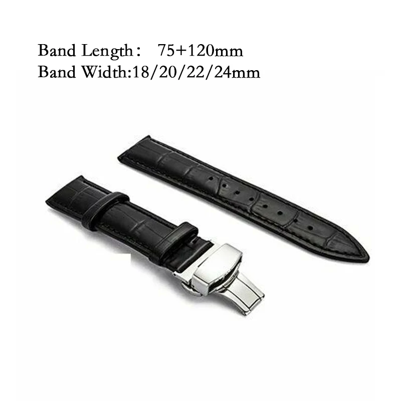 Genuine Leather Watch Band Strap Kit Replacement Deployment Clasp 18/20/22/24mm Butterfly Buckle Elegant DIY