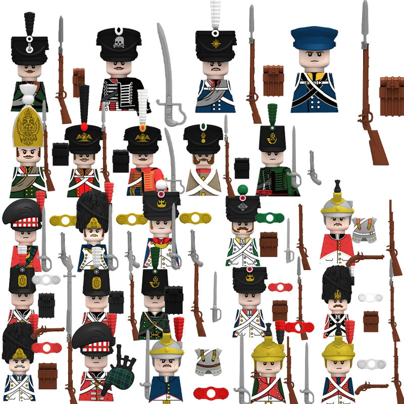 Вторая мировая война: Солдаты, строительные блоки, Наполеоновские войны, французские драгуны, британская армия, фигурки пехоты, оружие, кирпичи, игрушки для детей.